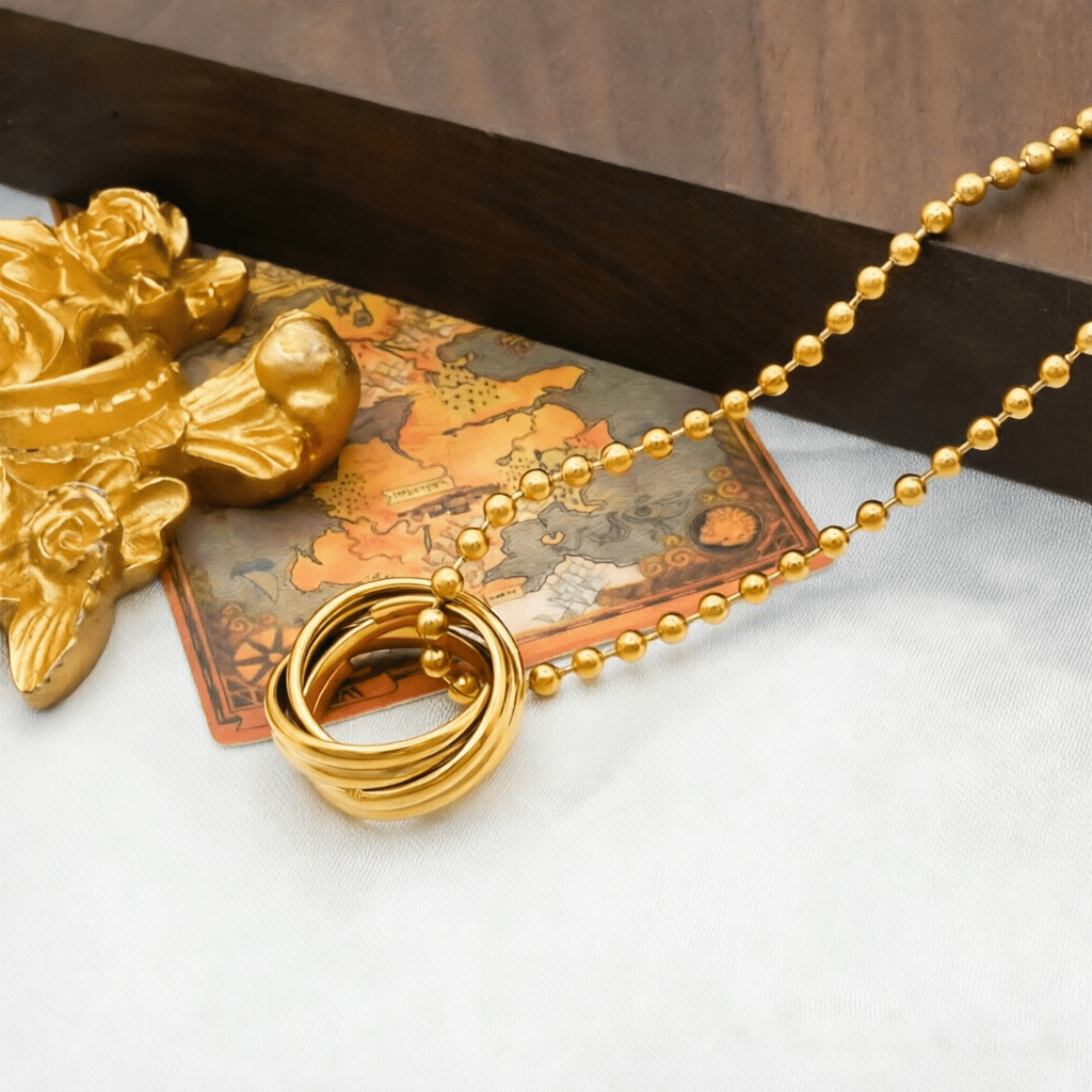 Unisex 18K Gold Plated Multi-Ring Interwoven Necklace